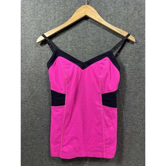 lululemon athletica Tops - Lululemon Paris Pink Tank Top Black Sparkle Adjustable Strap Color Block Size 6
